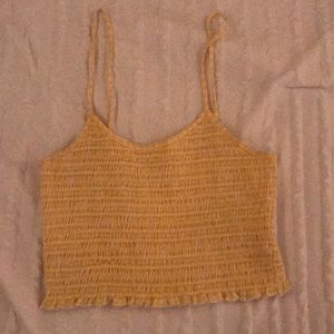 little yellow cropped tan top